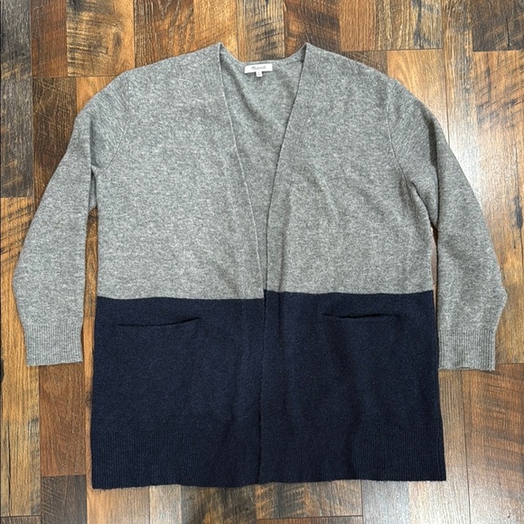 Madewell Ryder Gray & Navy Colorblock Alpaca Merino Wool Blend Cardigan Sweater - Picture 1 of 6